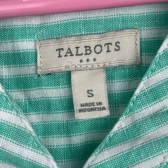 Talbots Green and white striped 1/2 button up Linen blend blouse size small - Picture 6 of 7